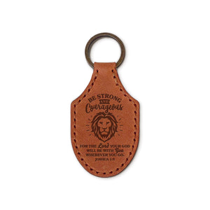 Debossed Leather Keychains – Strong & Courageous – Brown