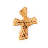 Olive Wood Clinging Cross, I am the Lord your Healer