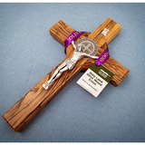Saint Benedict 8" Wall Cross - Extra Large with purple ribbon and tag