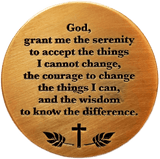 Back: "God, grant me the serenity to accept the things I cannot change, the courage to change the things I can, and the wisdom to know the difference."