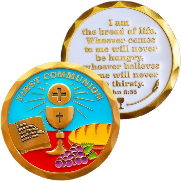 Gold Plated Christian Challenge Coin, First Communion, 