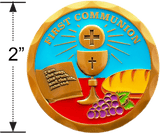 First Communion Gold Plated Christian Challenge Coin with size diameter measure