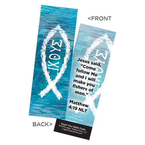 Children's Christian Bookmark, IXOYE (ICHTHUS), Matthew 4:19 - Pack of 25