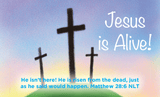 Easter, Pass Along Scripture Cards, Easter, Jesus is Alive (Calvary), Matthew 28:6, Pack of 25 - Logos Trading Post, Christian Gift