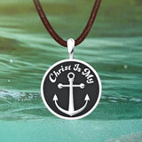 Men's Christ Is My Anchor Sterling Silver Pendant with suede cord under the water 