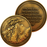 Faith Can Move Mountains Antique Gold Plated Christian Challenge Coin front and back