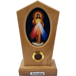 Jesus Divine Mercy Icon Olive Wood Stand