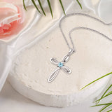 March, Aquamarine - Birthstone Swirl Cross Sterling Silver Pendant Necklace - With18" Sterling Silver Chain