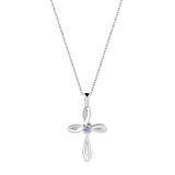 June Alexandrite Birthstone Swirl Cross Sterling Silver Necklace - With 18" Sterling Silver Chain