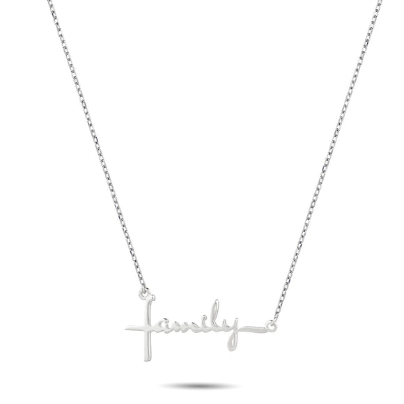 Family Cross Necklace, Words of Life Sterling Silver Pendant Necklace
