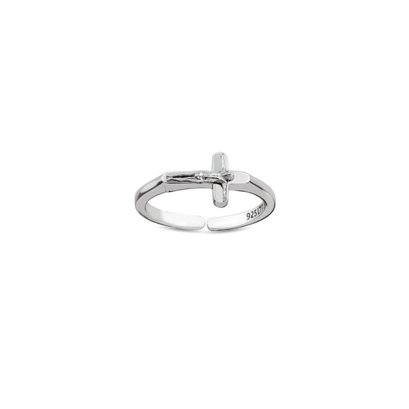 Sterling Silver Flat Top Crucifix Ring, One Size Fits Most