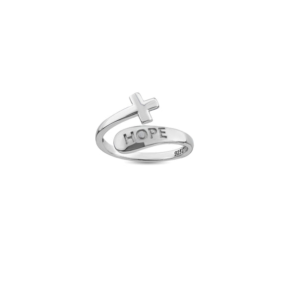 Sterling Silver Wrap Ring - Hope and Simple Cross, One Size Fits Most