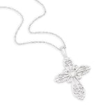 Sterling Silver Filigree Birthstone Cross Necklace - March