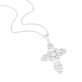 Sterling Silver Filigree Birthstone Cross Necklace - March