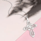Sterling Silver Filigree Birthstone Cross Necklace - March