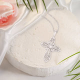 Sterling Silver Filigree Birthstone Cross Necklace - March