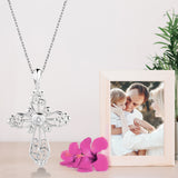 Sterling Silver Filigree Birthstone Cross Necklace - March