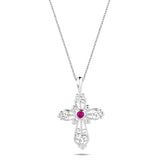 Sterling Silver Filigree Birthstone Cross Necklace - July