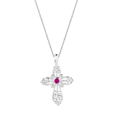 Sterling Silver Filigree Birthstone Cross Necklace - July