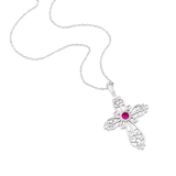 Sterling Silver Filigree Birthstone Cross Necklace - July