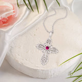 Sterling Silver Filigree Birthstone Cross Necklace - July