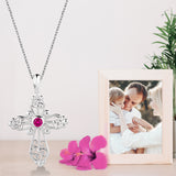 Sterling Silver Filigree Birthstone Cross Necklace - July