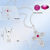Sterling Silver Filigree Birthstone Cross Necklace - July