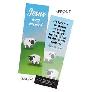Children's Christian Bookmark, Jesus is My Shepherd, Psalm 23:2 - Pack of 25 - Christian Bookmarks