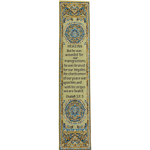 By His Stripes We Are Healed, Woven Fabric Christian Bookmark, Silky Soft Isaiah 53:5 Bookmarker for Novels Books and Bibles, Traditional Turkish Woven Design, Flexible Memory Verse Bookmark Gift