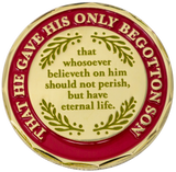 Back: text "That he gave his only begotten son" / "that whosoever believeth in him should not perish, but have eternal life."