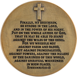 back of Armor of God Antique Gold-Plated Religious Challenge Coin with ephesians 6:10 - 18 scripture