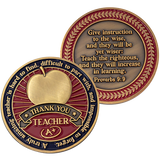 Front and back of Teacher Appreciation Coin Antique Gold Plated 