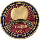 Front: Apple, with text, "A truly amazing teacher is hard to find, difficult to part with, and impossible to forget." / "Thank you teacher" / "A+"