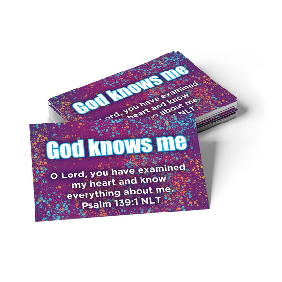 Children's Pass Along Scripture Cards - God Knows Me, Pack of 25 - With Stand