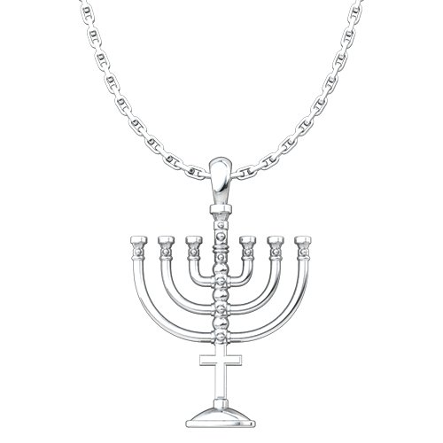 Messianic, Menorah Sterling Silver Pendant Necklace for Men and Women