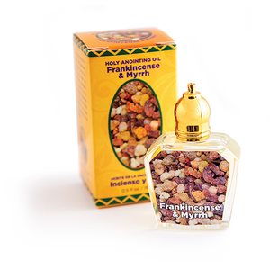 bottle of frankincense and myrrh anointing oil with box