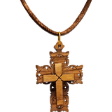Olive Wood Raised Filigree Cross Necklace