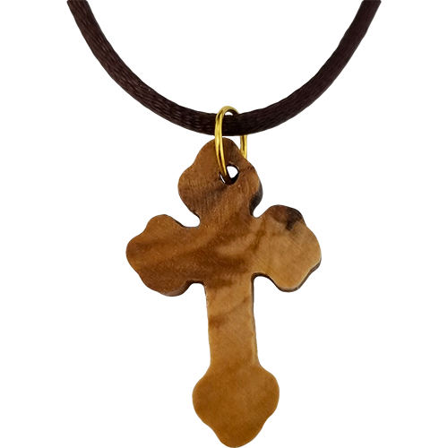 Olive Wood Flat Greek Orthodox Cross Necklace