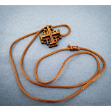Olive Wood Jerusalem Cross Necklace with brown cord
