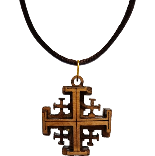 Olive Wood Jerusalem Cross Necklace