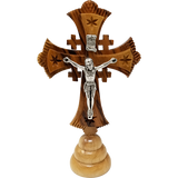 Olive Wood Jerusalem Cross Crucifix on Stand - Large