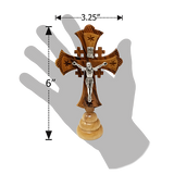 Olive Wood Jerusalem Cross Crucifix on Stand - Large dimensions