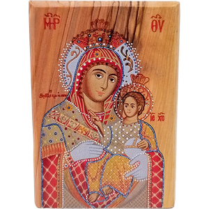 Virgin Mary of Bethlehem Olive Wood Color Icon