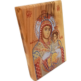Virgin Mary of Bethlehem Olive Wood Color Icon side view