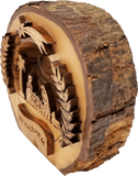 Holy Land Olive Wood Round Nativity with Bark side view