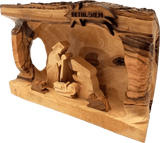 Nativity Grotto Log With Bark 3D Holy Land Olive Wood - Large- Made in Bethlehem pivoted left