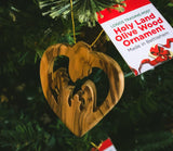 Olive Wood Bethlehem Heart Nativity 3" Ornament on the Christmas tree