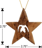 Olive Wood Bethlehem Star Nativity 3" Ornament dimensions