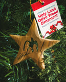 Olive Wood Bethlehem Star Nativity 3" Ornament on the Christmas tree