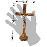 7" Olive Wood Standing Cross and Crucifix dimensions